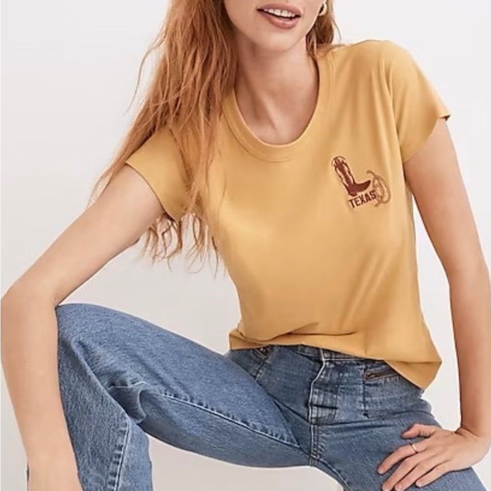 MADEWELL x Made Some Souvenirs Embroidered Vintage Tee ~ TEXAS Mustard Yellow S